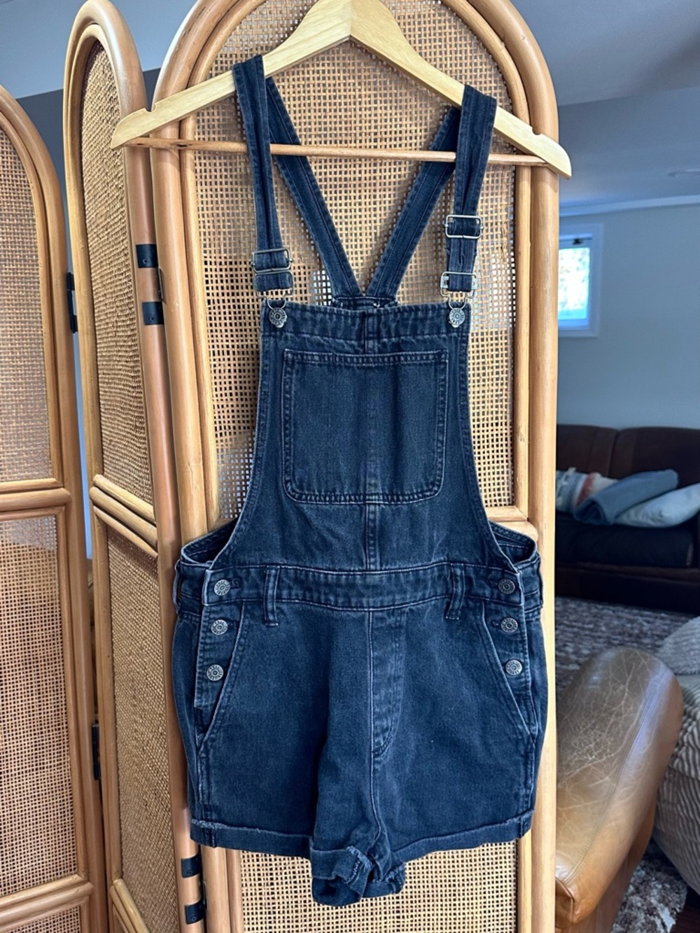 Madewell Charcoal Gray/Black Denim Short Overalls